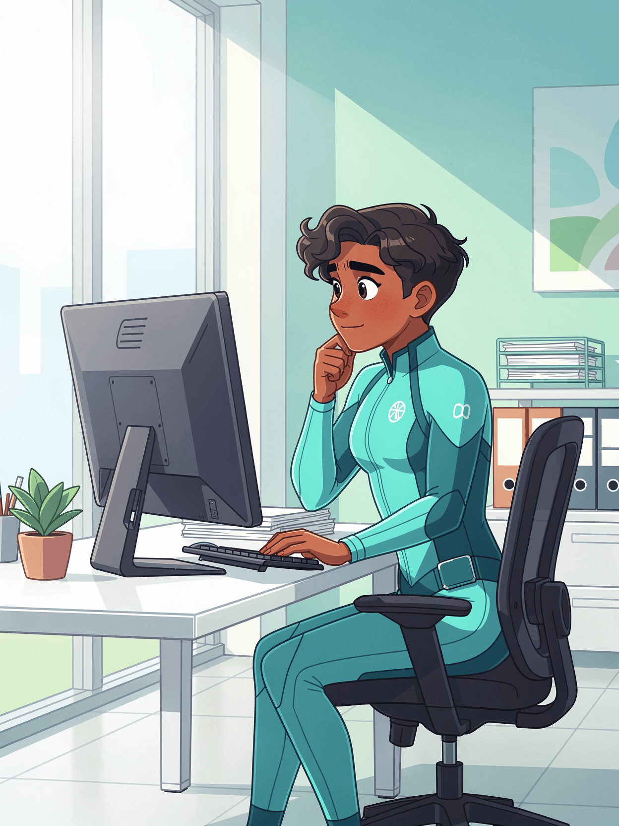 A professional thinking deeply at their computer